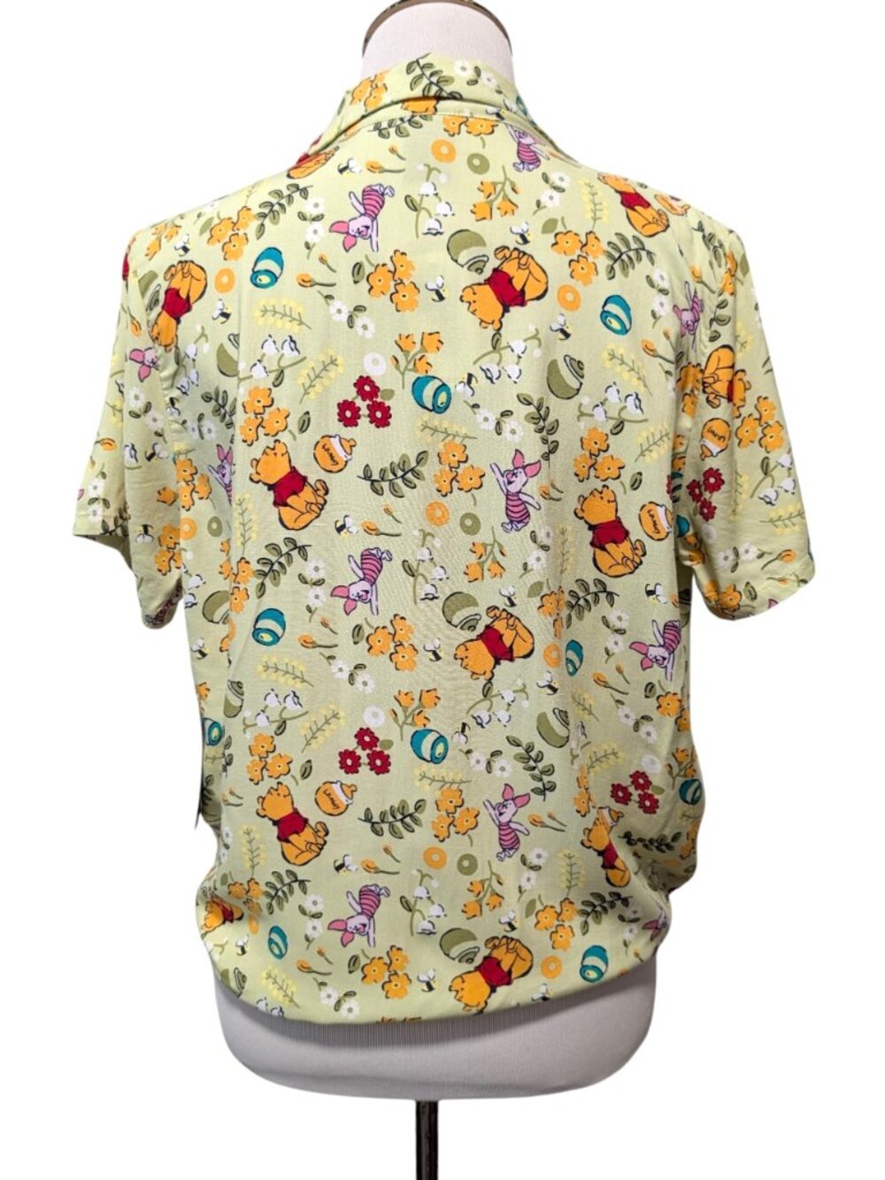 Disney Hot Topic Womens NWT Size XL Green Pooh Bear Cottage Floral Tie Waist Top - Picture 4 of 10